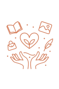 Illustration représentant les enjeux émotionnels du tri : mains ouvertes, cœur, objets, pour symboliser un accompagnement en profondeur