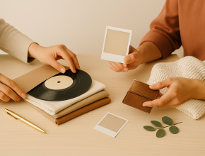 Deux personnes triant des objets et photos personnelles après un décès, illustrant un accompagnement bienveillant