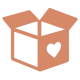 Icône représentant l’anticipation du tri et la transmission : une boîte avec un cœur pour illustrer l’accompagnement d’une home organiser