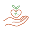 Icône d’une main tenant un cœur-feuille, représentant les ressources intérieures mobilisées grâce à un accompagnement psychologique pour trier ses affaires.