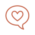 Icône représentant l’accompagnement psychologique apporté par une psychologue : un cœur dans une bulle de dialogue, symbole d’écoute bienveillante